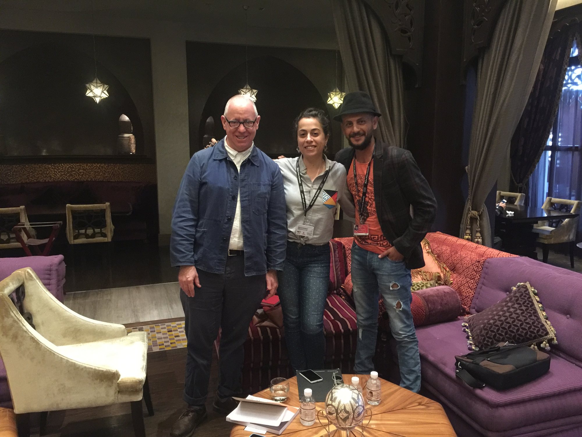 Mohanad Hayal with James Schamus, Qumra Master, at the Doha Film Institute's Qumra 2016